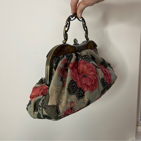 Vintage Floral Beaded Frame Purse Clutch Pink Green Brown - Picture 3 of 10